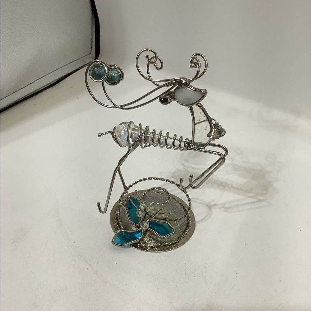 Wire Art reindeer Sculpture with Blue Accents